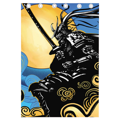Blue Sky And Golden Sun Samurai Print Curtain
