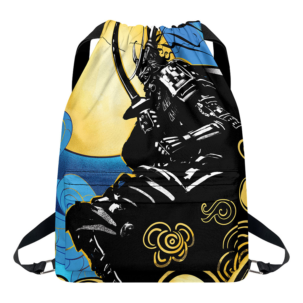 Blue Sky And Golden Sun Samurai Print Drawstring Backpack