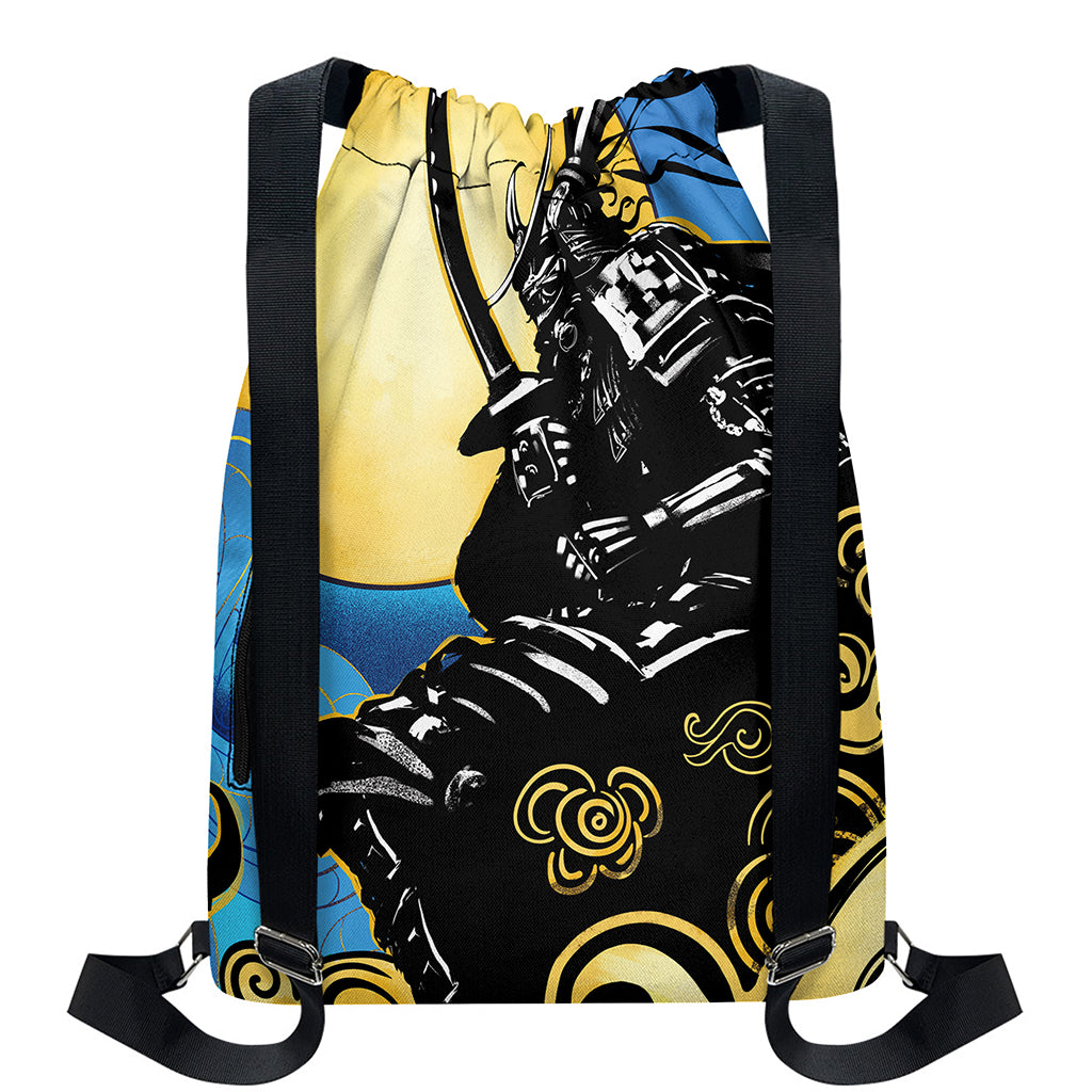 Blue Sky And Golden Sun Samurai Print Drawstring Backpack