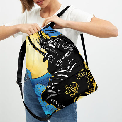Blue Sky And Golden Sun Samurai Print Drawstring Backpack