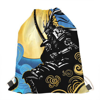 Blue Sky And Golden Sun Samurai Print Drawstring Bag