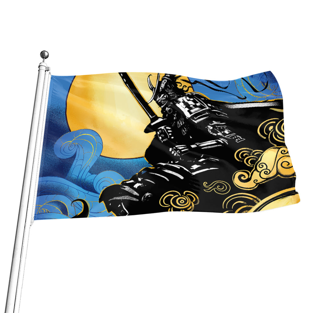 Blue Sky And Golden Sun Samurai Print Flag
