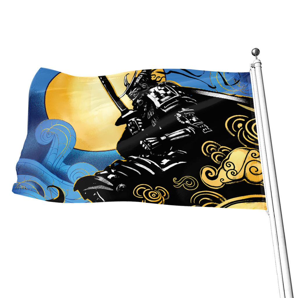 Blue Sky And Golden Sun Samurai Print Flag