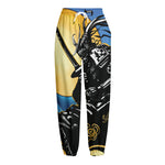 Blue Sky And Golden Sun Samurai Print Fleece Lined Knit Pants