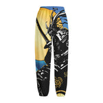 Blue Sky And Golden Sun Samurai Print Fleece Lined Knit Pants