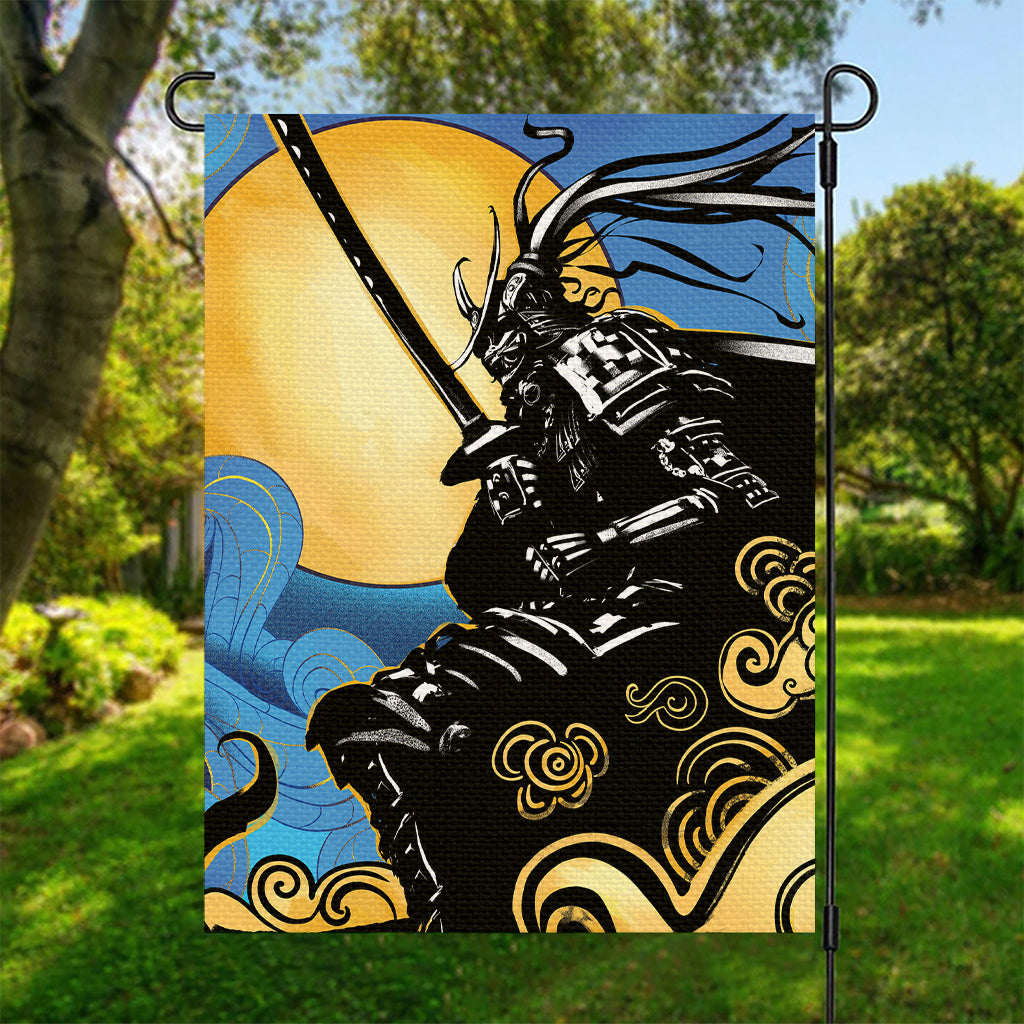 Blue Sky And Golden Sun Samurai Print Garden Flag