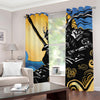 Blue Sky And Golden Sun Samurai Print Grommet Curtains