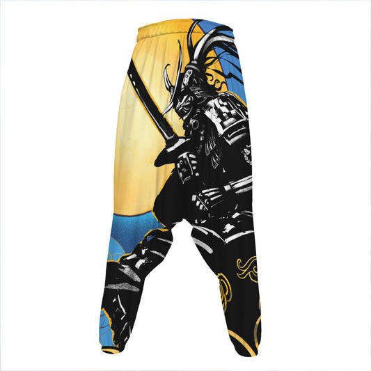 Blue Sky And Golden Sun Samurai Print Hammer Pants
