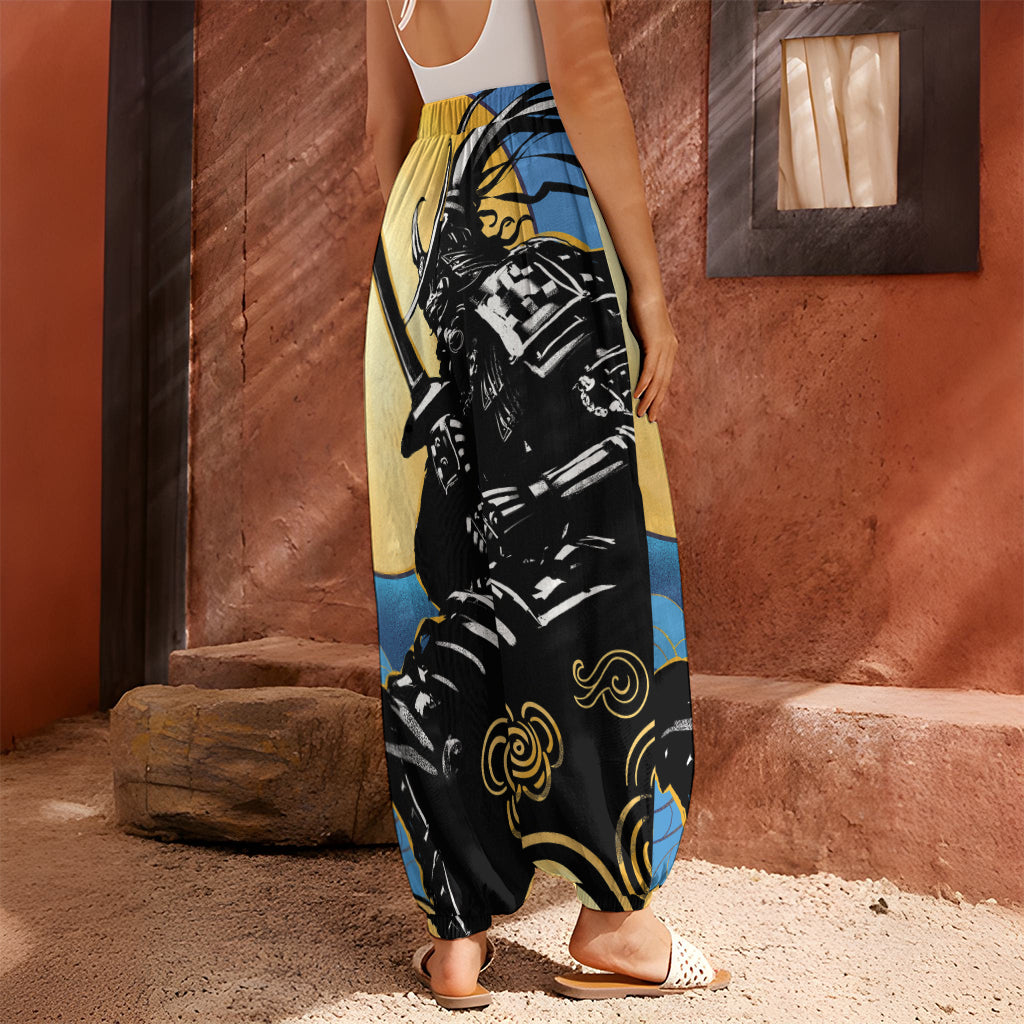 Blue Sky And Golden Sun Samurai Print Harem Pants