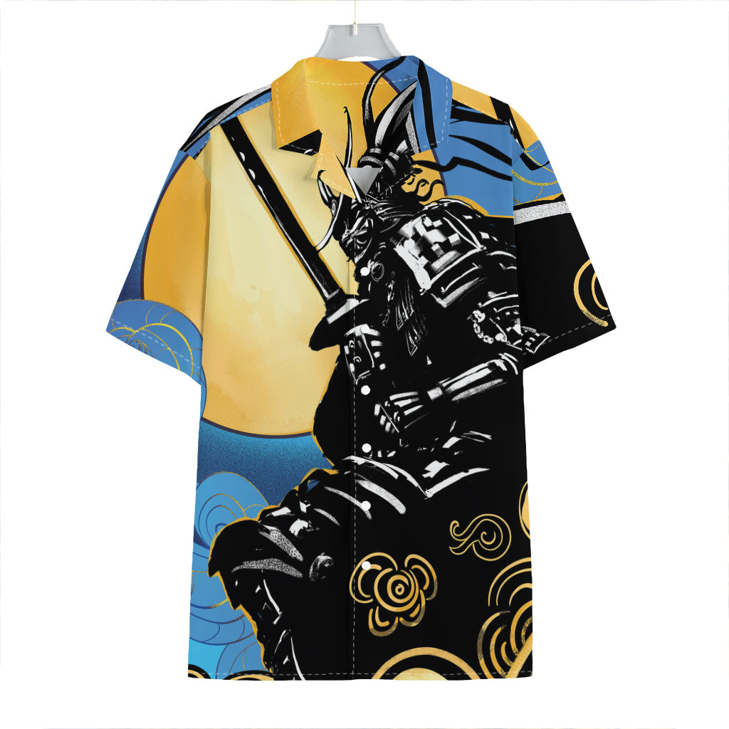 Blue Sky And Golden Sun Samurai Print Hawaiian Shirt