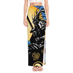Blue Sky And Golden Sun Samurai Print High Slit Maxi Skirt
