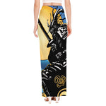 Blue Sky And Golden Sun Samurai Print High Slit Maxi Skirt