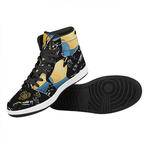 Blue Sky And Golden Sun Samurai Print High Top Leather Sneakers