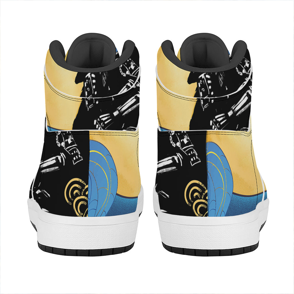 Blue Sky And Golden Sun Samurai Print High Top Leather Sneakers