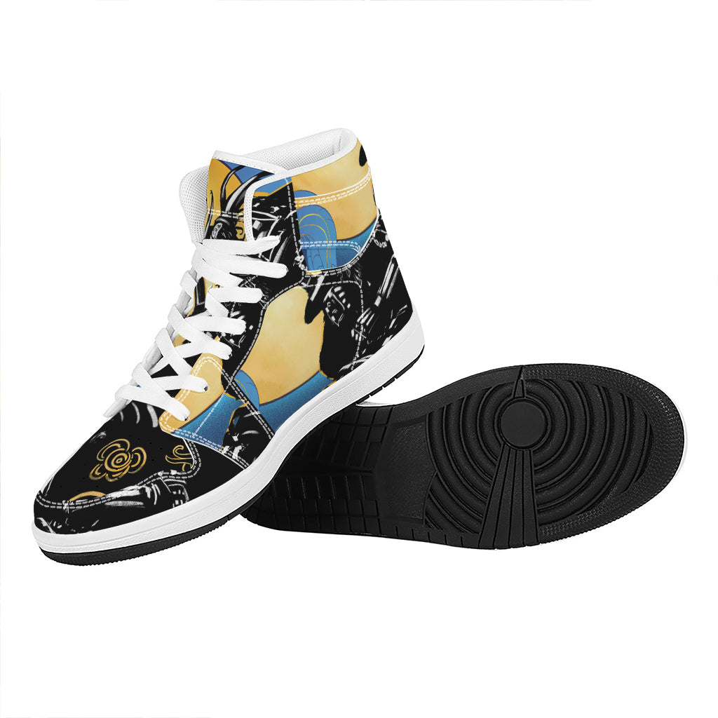 Blue Sky And Golden Sun Samurai Print High Top Leather Sneakers