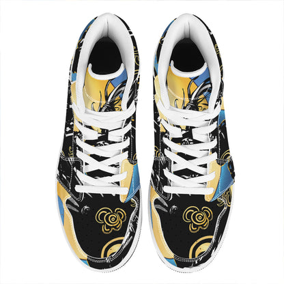 Blue Sky And Golden Sun Samurai Print High Top Leather Sneakers