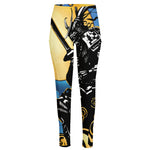 Blue Sky And Golden Sun Samurai Print High-Waisted Pocket Leggings