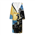 Blue Sky And Golden Sun Samurai Print Hooded Bathrobe