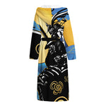 Blue Sky And Golden Sun Samurai Print Hooded Bathrobe
