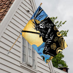 Blue Sky And Golden Sun Samurai Print House Flag