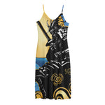 Blue Sky And Golden Sun Samurai Print Jersey Midi Cami Dress