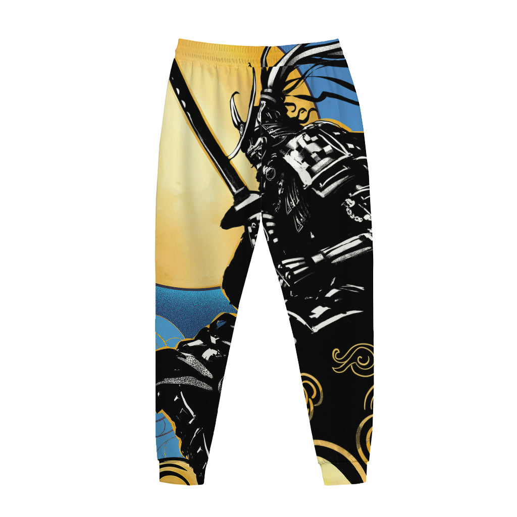 Blue Sky And Golden Sun Samurai Print Jogger Pants
