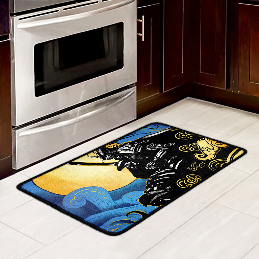 Blue Sky And Golden Sun Samurai Print Kitchen Mat