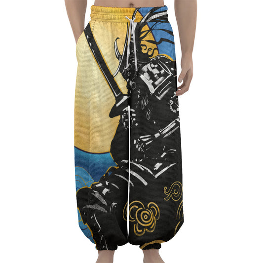 Blue Sky And Golden Sun Samurai Print Lantern Pants