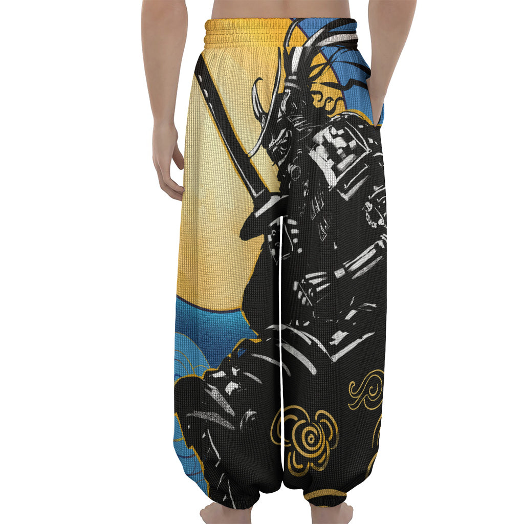Blue Sky And Golden Sun Samurai Print Lantern Pants