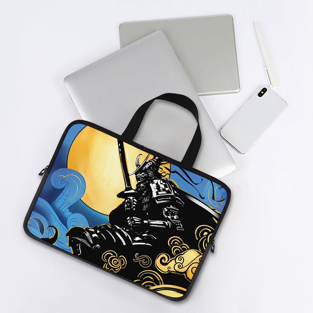 Blue Sky And Golden Sun Samurai Print Laptop Sleeve With Handle