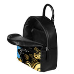 Blue Sky And Golden Sun Samurai Print Leather Backpack