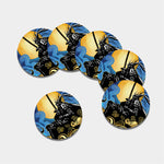 Blue Sky And Golden Sun Samurai Print Leather Coaster Set