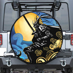 Blue Sky And Golden Sun Samurai Print Leather Spare Tire Cover