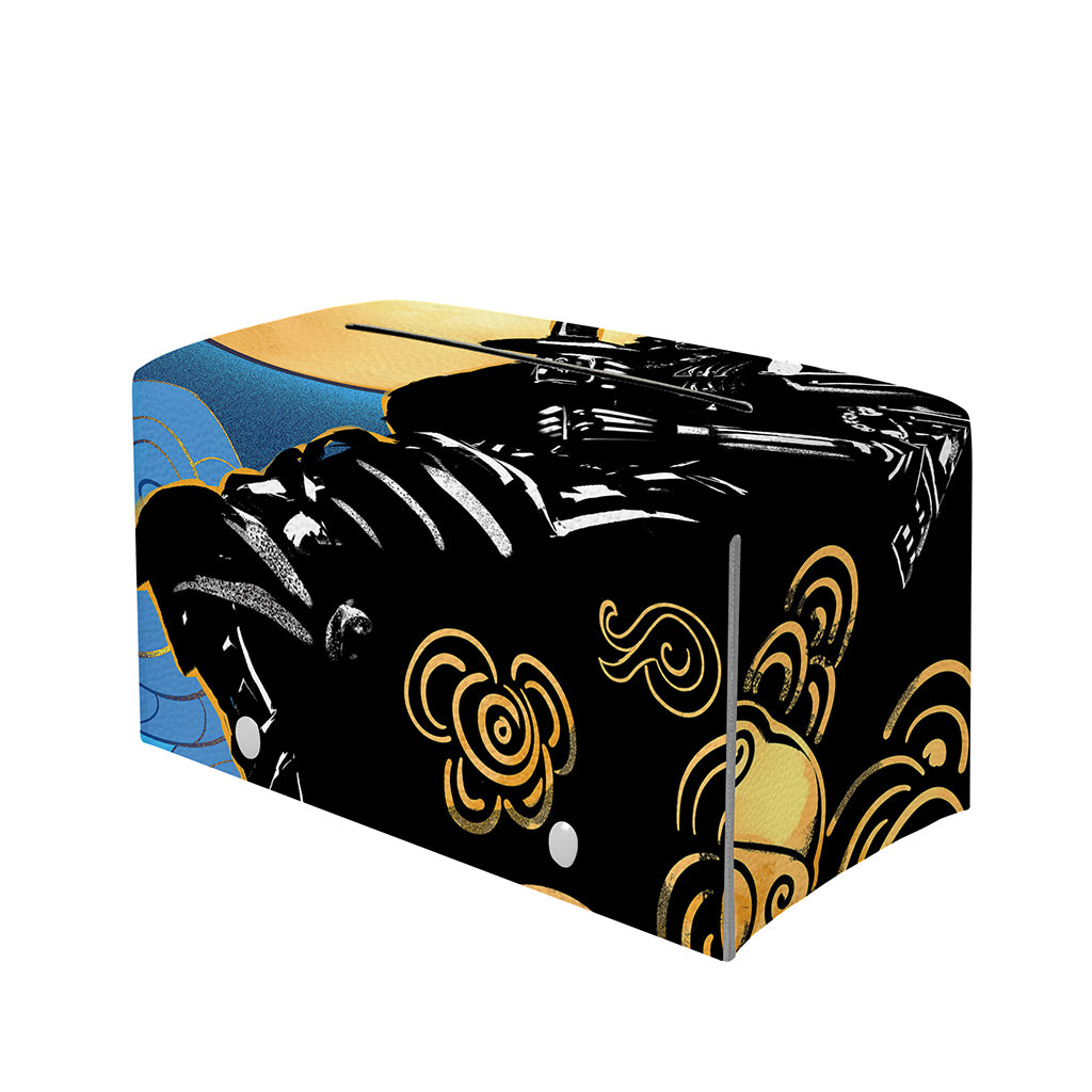 Blue Sky And Golden Sun Samurai Print Leather Tissue Box Cover