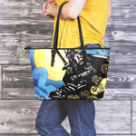 Blue Sky And Golden Sun Samurai Print Leather Tote Bag