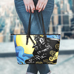 Blue Sky And Golden Sun Samurai Print Leather Tote Bag