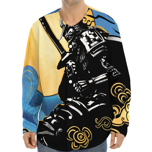 Blue Sky And Golden Sun Samurai Print Long Sleeve Baseball Jersey