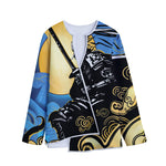 Blue Sky And Golden Sun Samurai Print Long Sleeve Short Coat