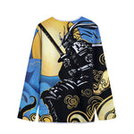 Blue Sky And Golden Sun Samurai Print Long Sleeve Short Coat