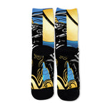 Blue Sky And Golden Sun Samurai Print Long Socks