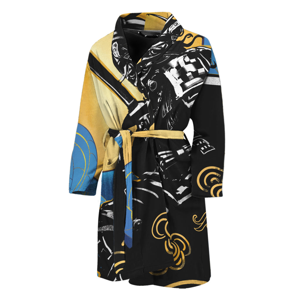Blue Sky And Golden Sun Samurai Print Men's Bathrobe