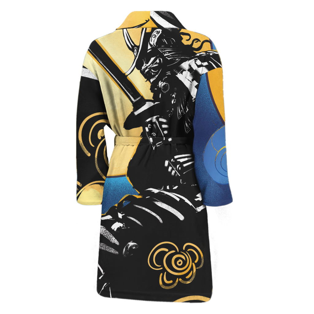Blue Sky And Golden Sun Samurai Print Men's Bathrobe