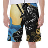 Blue Sky And Golden Sun Samurai Print Men's Beach Shorts