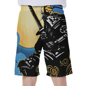 Blue Sky And Golden Sun Samurai Print Men's Beach Shorts