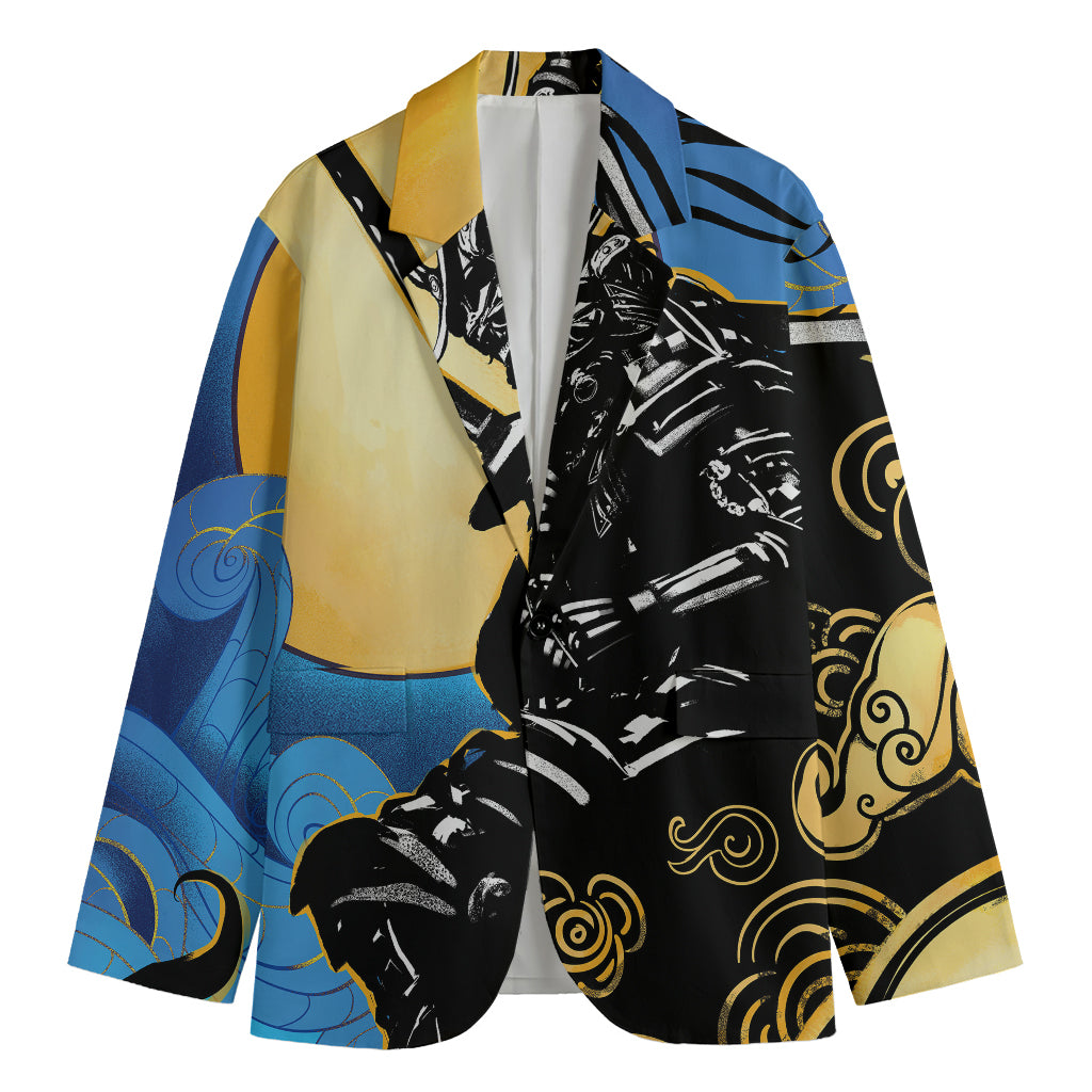 Blue Sky And Golden Sun Samurai Print Men's Blazer