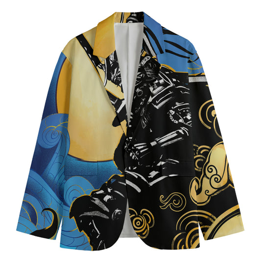 Blue Sky And Golden Sun Samurai Print Men's Blazer