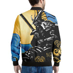 Blue Sky And Golden Sun Samurai Print Men's Bomber Jacket