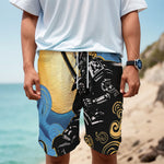 Blue Sky And Golden Sun Samurai Print Men's Cargo Shorts