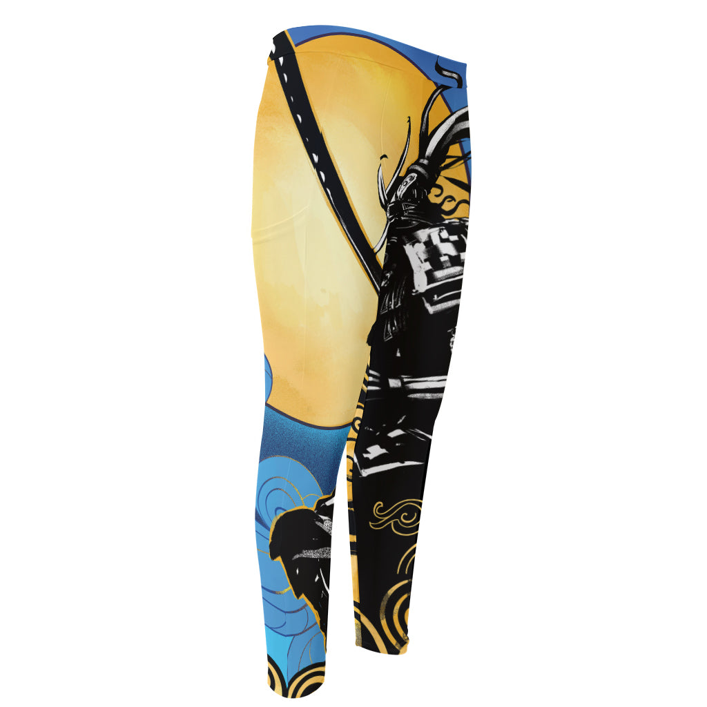 Blue Sky And Golden Sun Samurai Print Men's Compression Pants