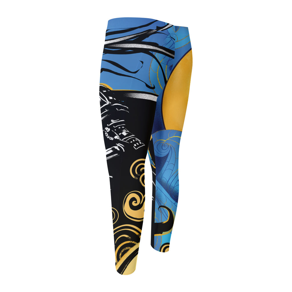 Blue Sky And Golden Sun Samurai Print Men's Compression Pants